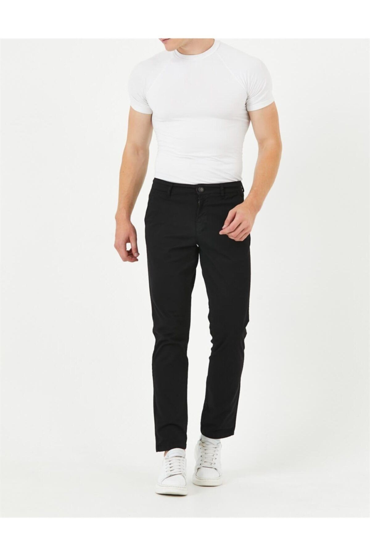 Siyah Gabardin Chıno Yan Cepli Keten Regular Fit Pantolon