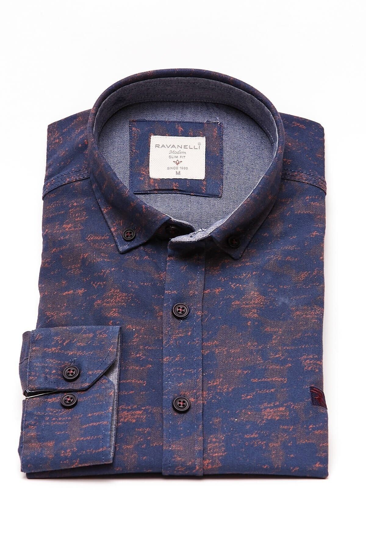 Baskılı Beyaz Slim Fit Uzun Kol Gömlek