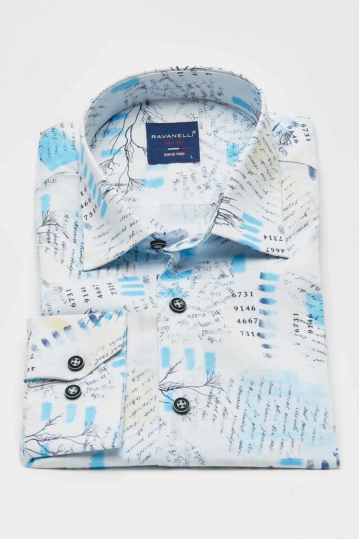 Baskılı Beyaz Extra Slim Fit Uzun Kol Gömlek