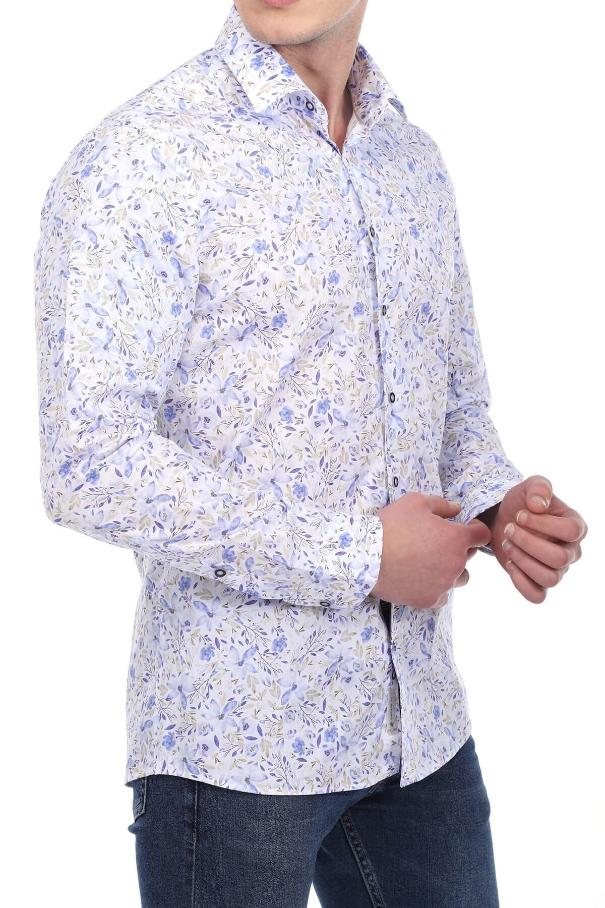Baskılı Beyaz Slim Fit Gömlek