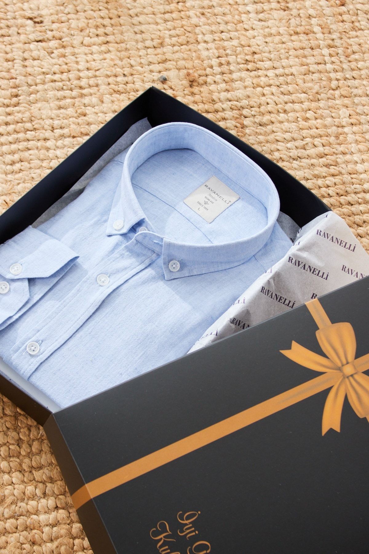 Açık Mavi Slimfit Keten Yaka Düğmeli Uzun Kol Erkek Gömlek G574