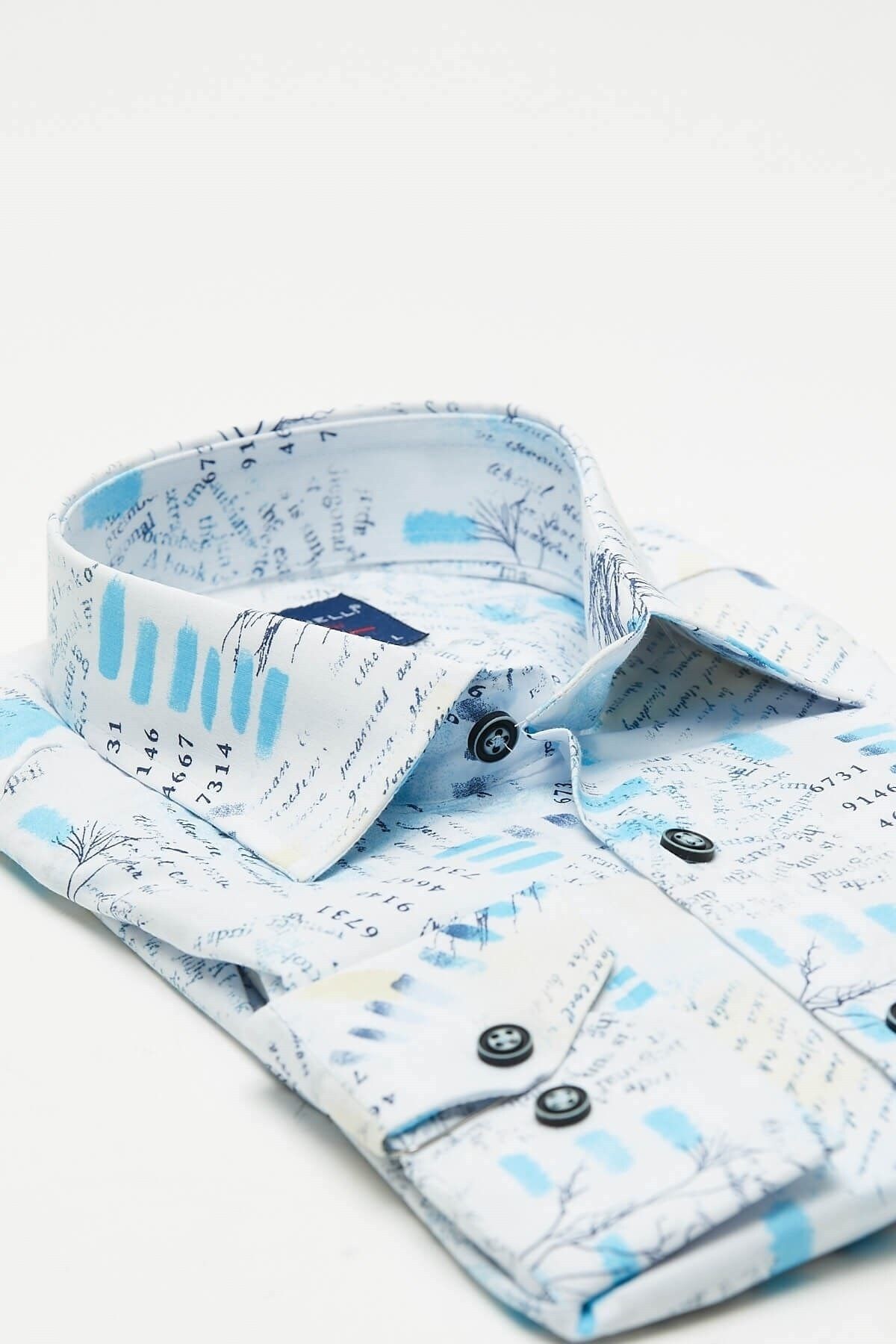 Baskılı Beyaz Extra Slim Fit Uzun Kol Gömlek