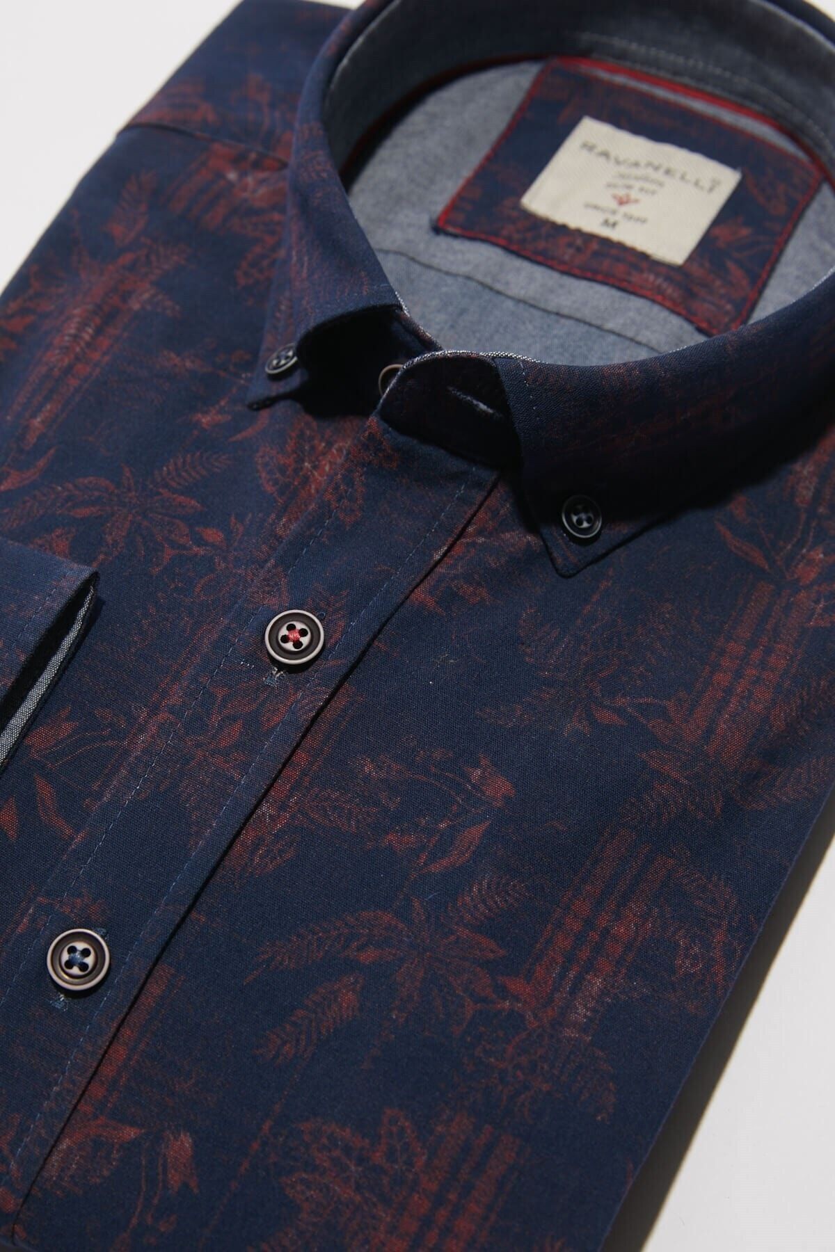 Baskılı Bordo Slim Fit Uzun Kol Gömlek