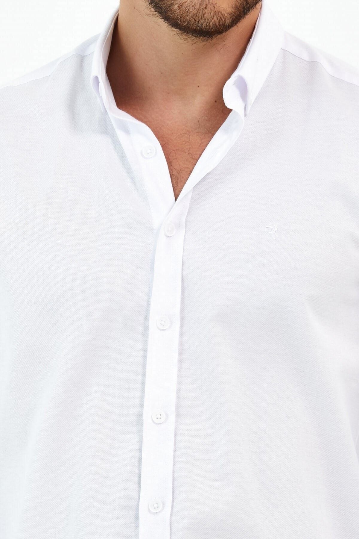Beyaz Oxford Likra Slim Fit Uzun Kol Gömlek