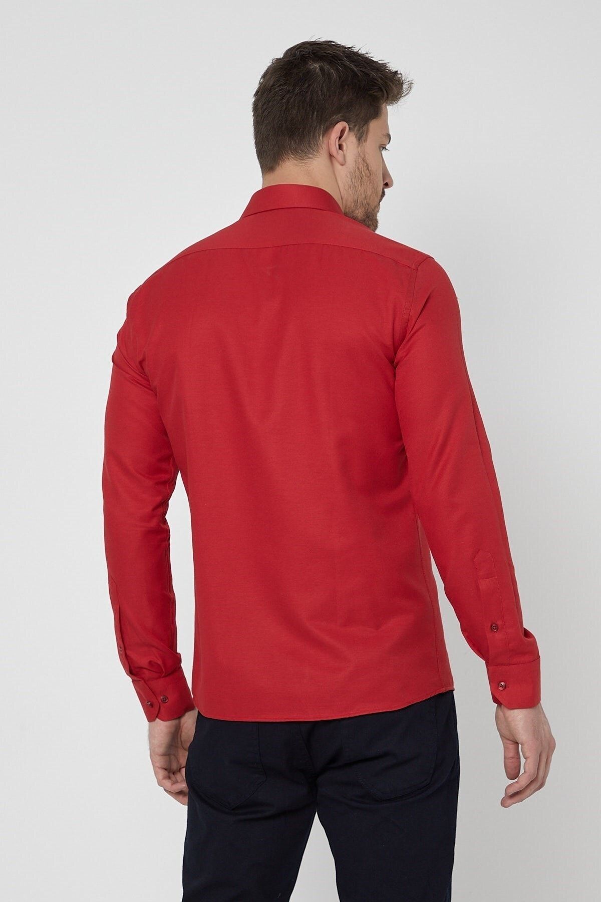 Kırmızı Slim Fit Uzun Kol Gömlek