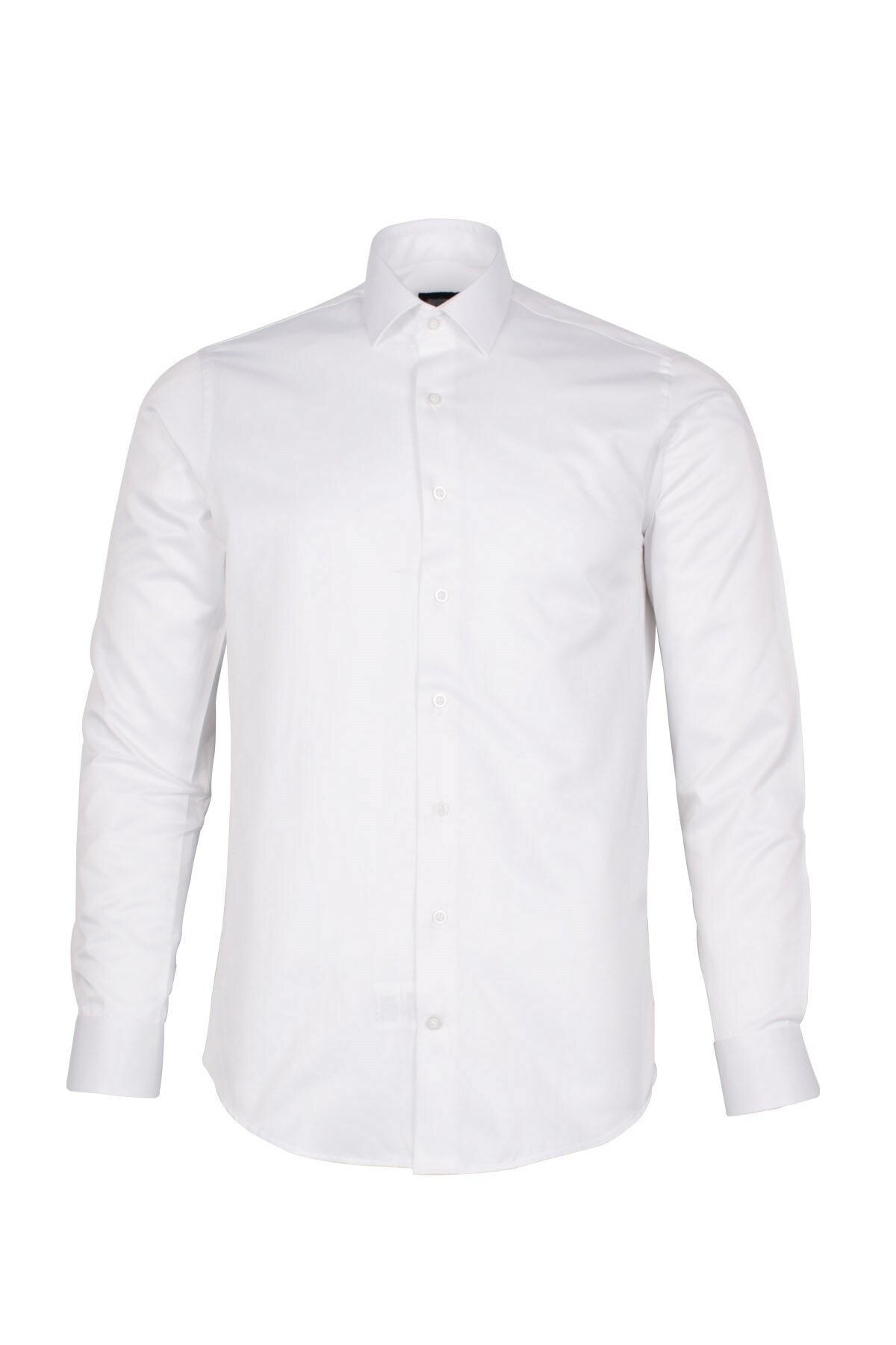 Erkek  Beyaz Slim Fit Armürlü Gömlek