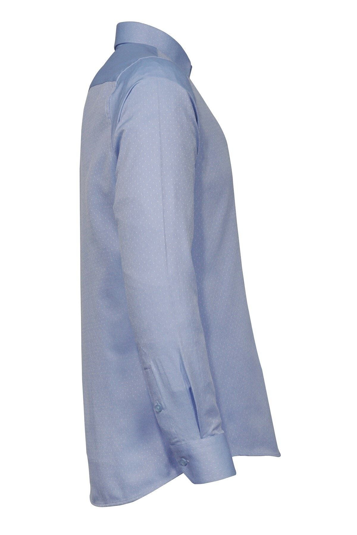 Erkek Mavi Slim Fit Armürlü Gömlek