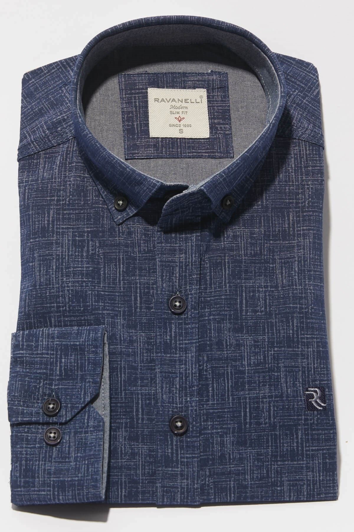 Baskılı Gri Slim Fit Uzun Kol Gömlek