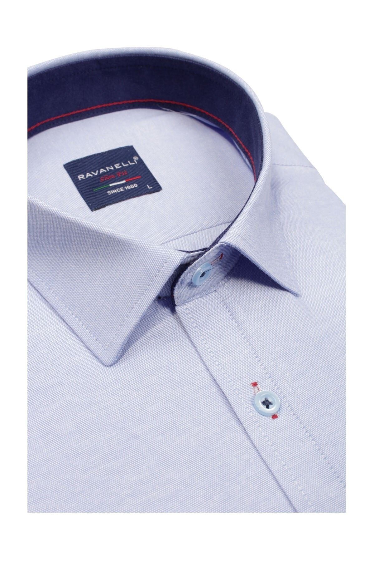 Erkek Mavi Slim Fit Şambre Uzun Kol Gömlek