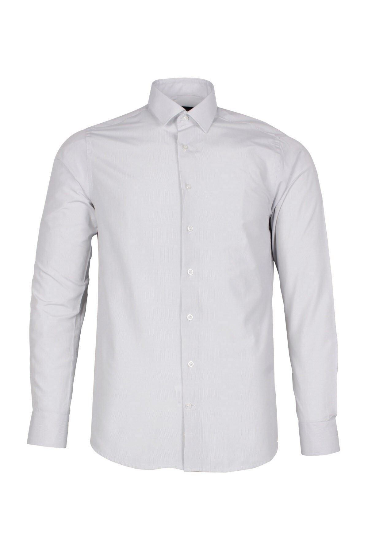 Erkek  Beyaz Slim Fit Armürlü Gömlek