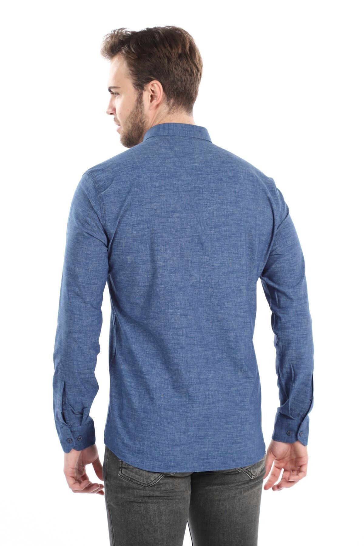 Baskılı Lacivert Slim Fit Gömlek