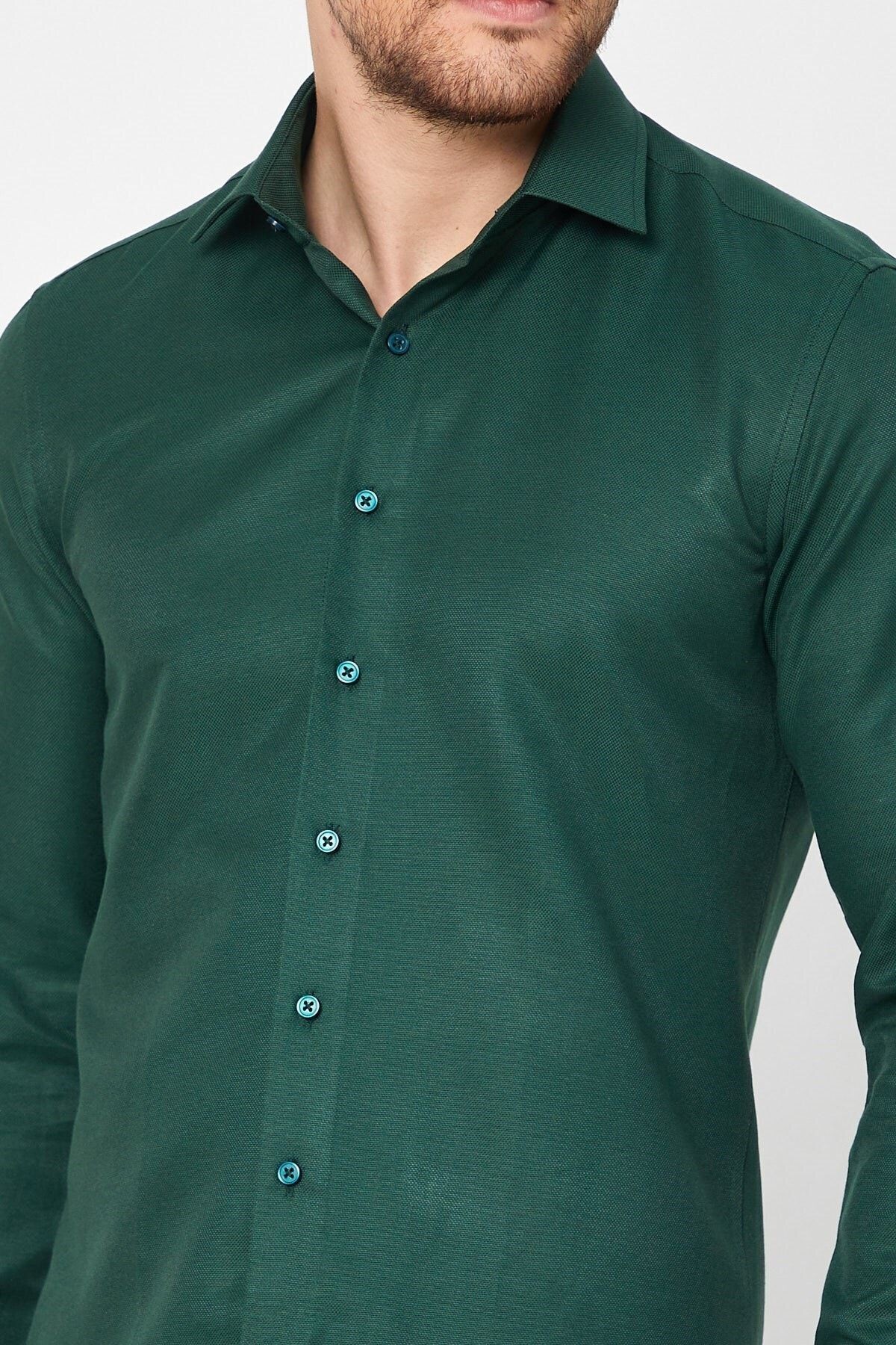 Yeşil Slim Fit Uzun Kol Gömlek