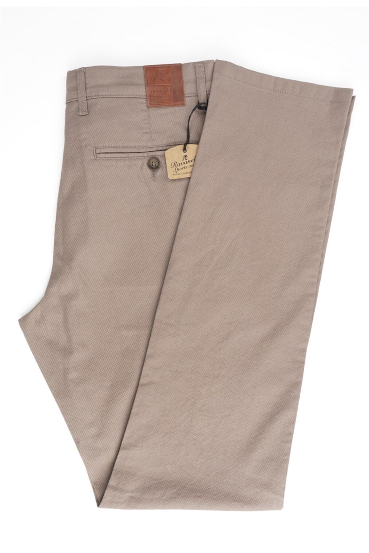 Erkek Bej Regular Fit Armürlü Pantolon