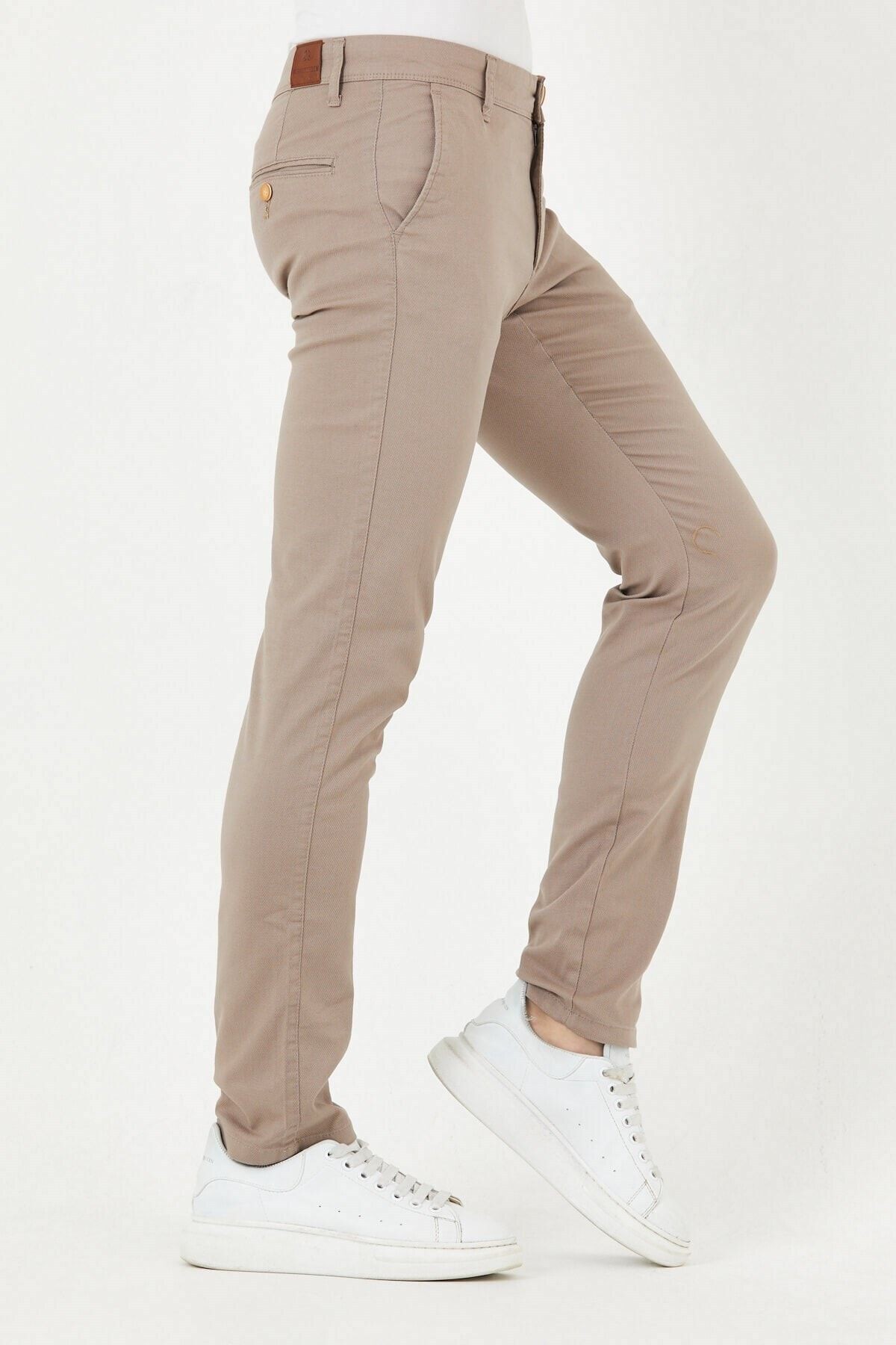 Bej Chıno Yan Cepli Mikro Desen Keten Regular Fit Pantolon