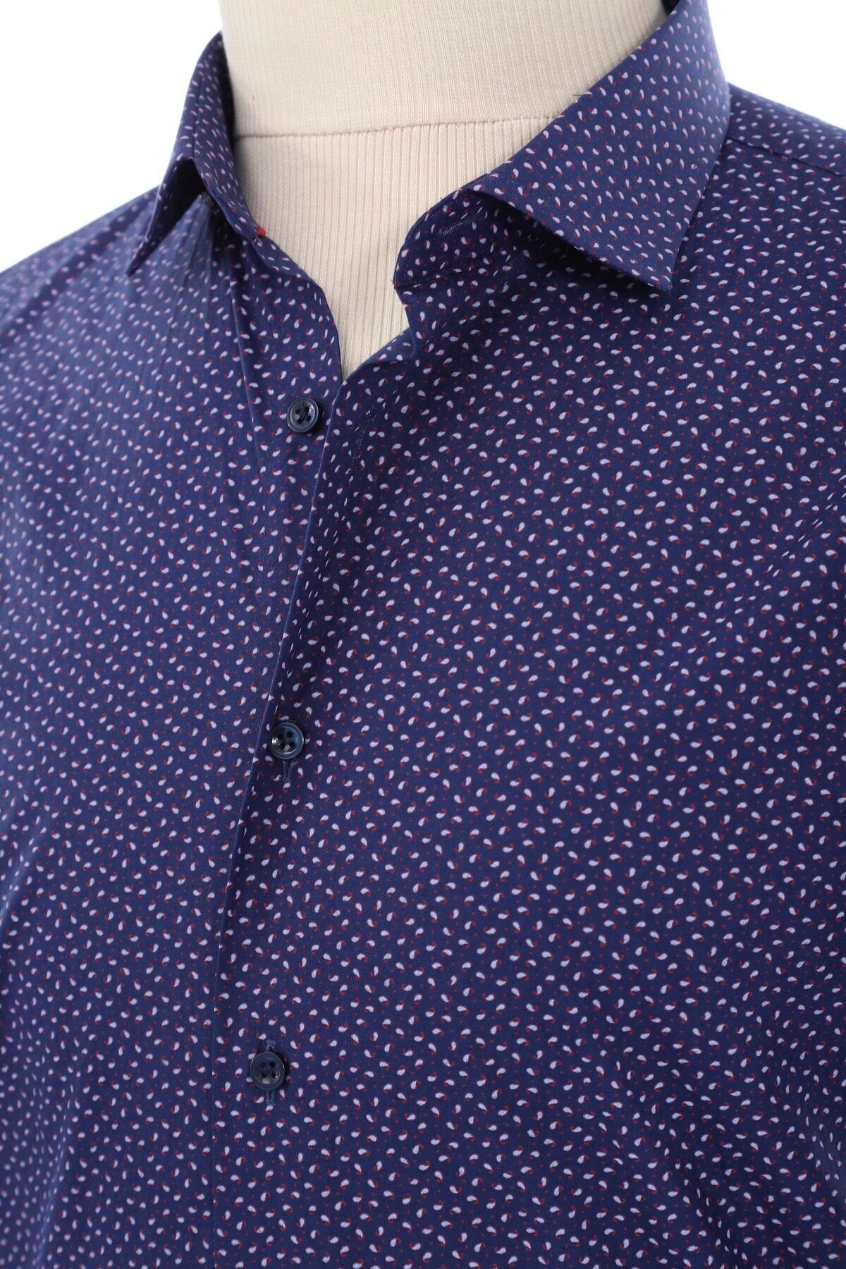 Baskılı Lacivert Slim Fit Gömlek