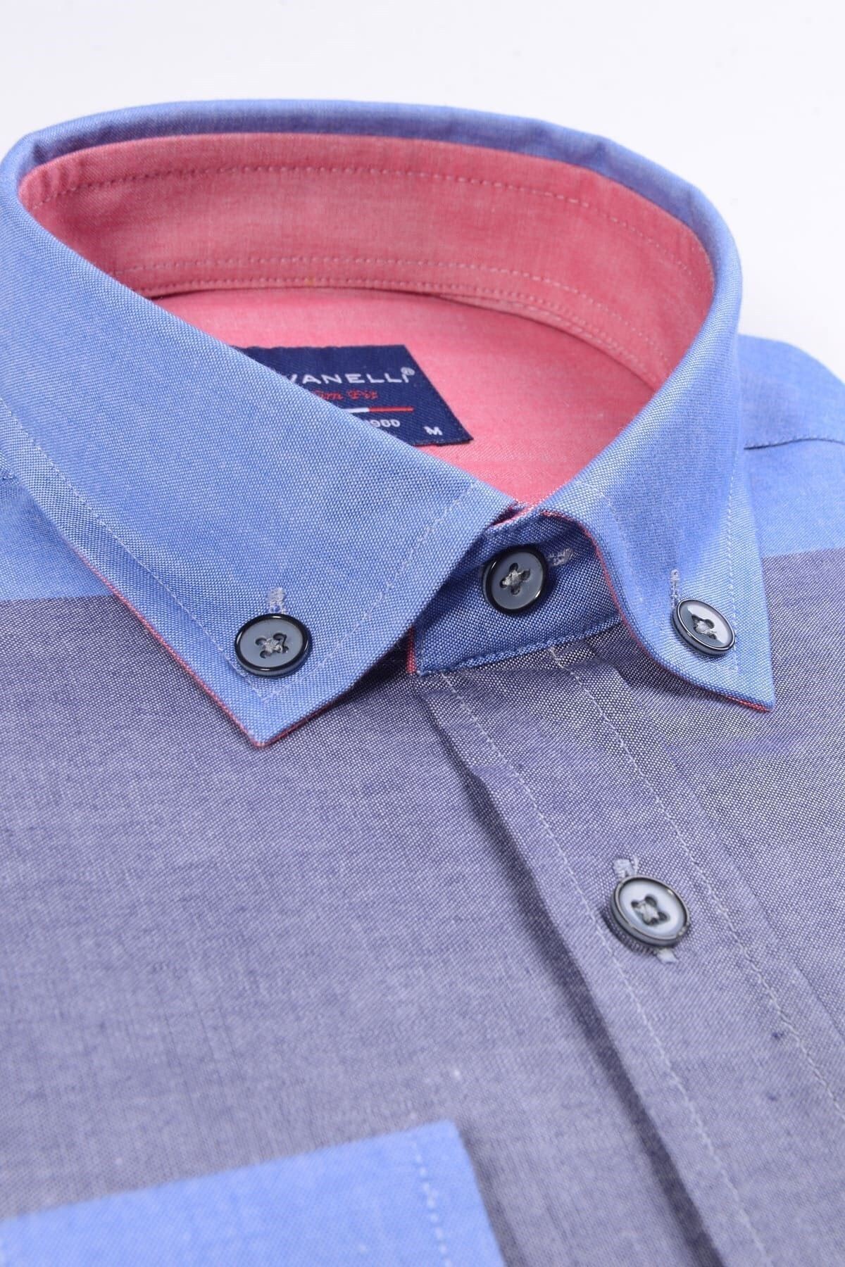 Erkek Mavi Slim Fit Panolu Gömlek