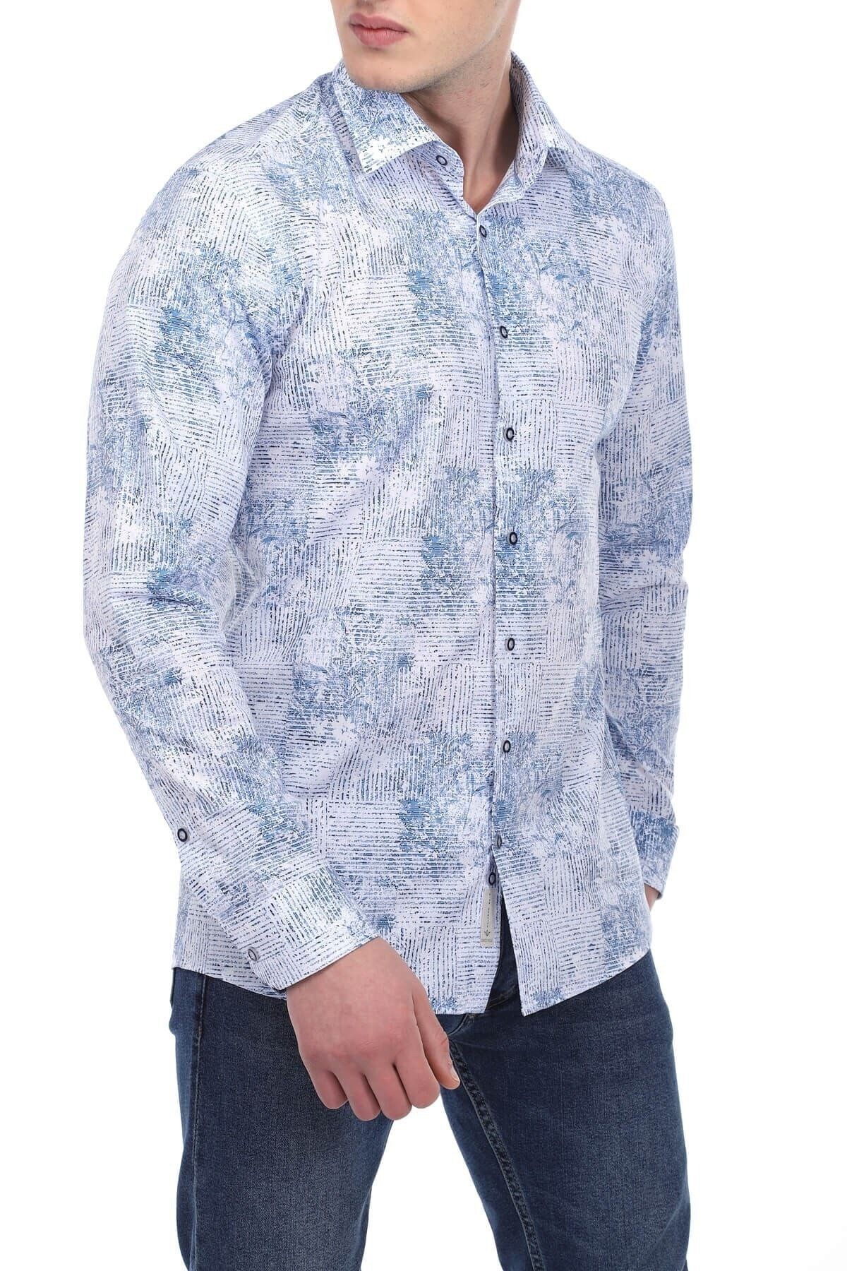Baskılı Beyaz Slim Fit Gömlek