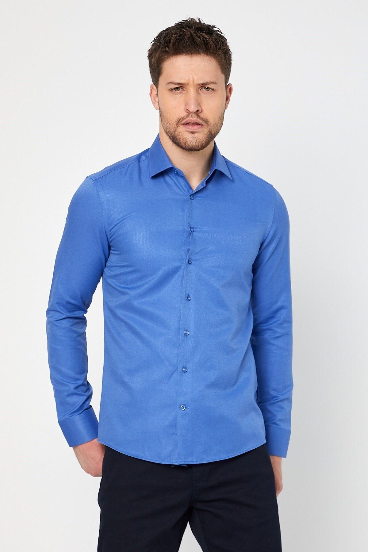 Mavi Slim Fit Uzun Kol Gömlek