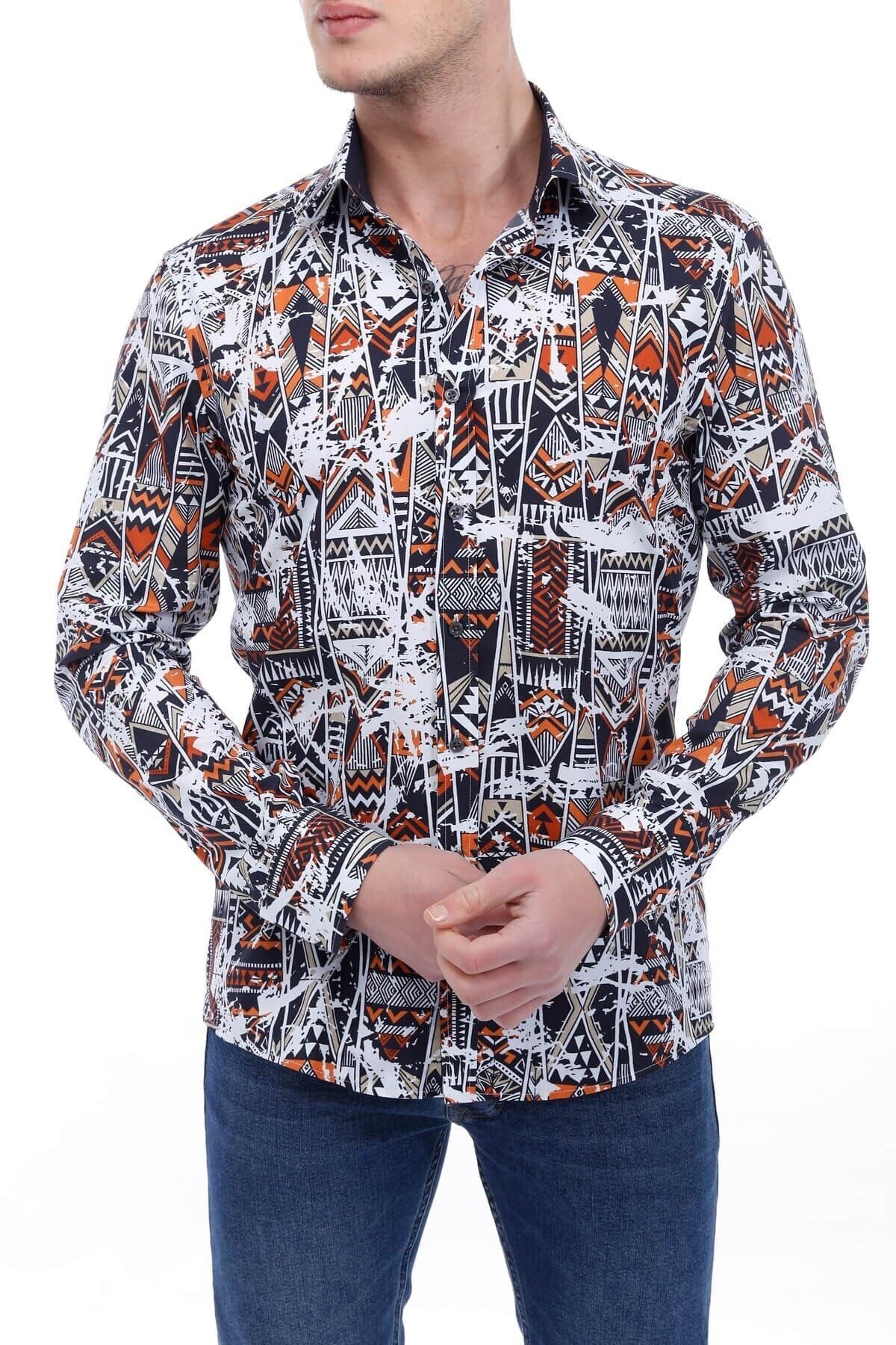 Baskılı Lacivert Slim Fit Gömlek