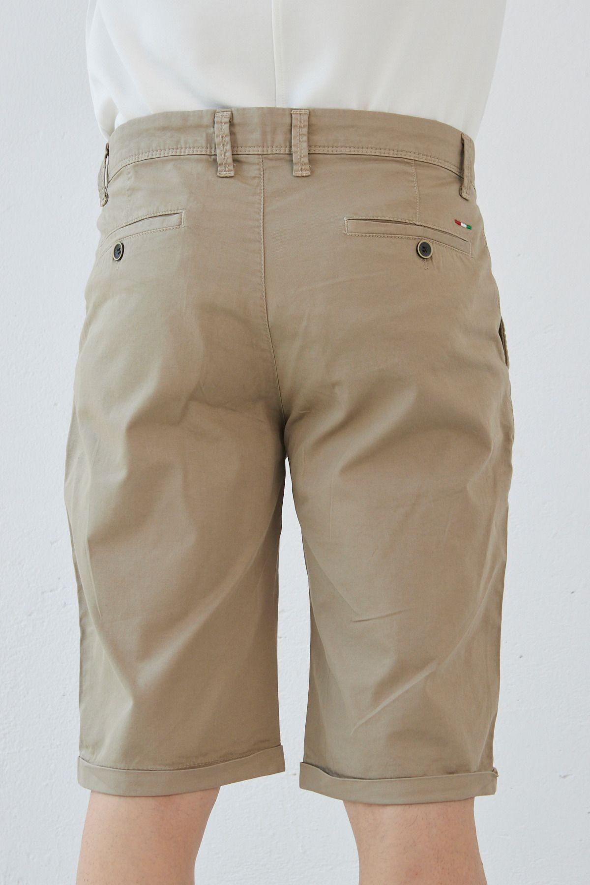 Erkek Bej Slim Fit Dar Kesim Gabardin Pamuklu Casual Chino Şort