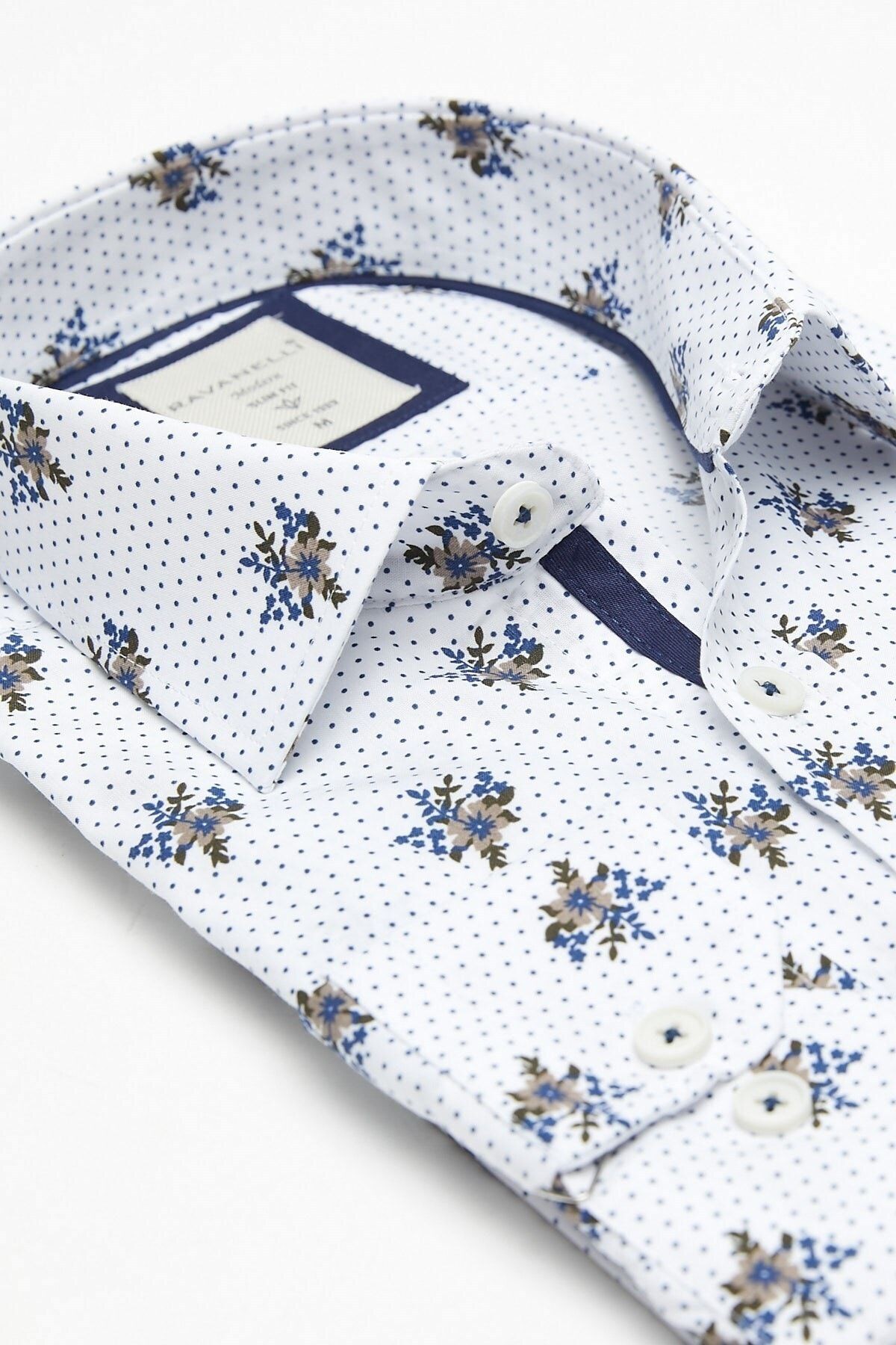 Kahverengi Çiçek Baskılı Slim Fit Uzun Kol Gömlek