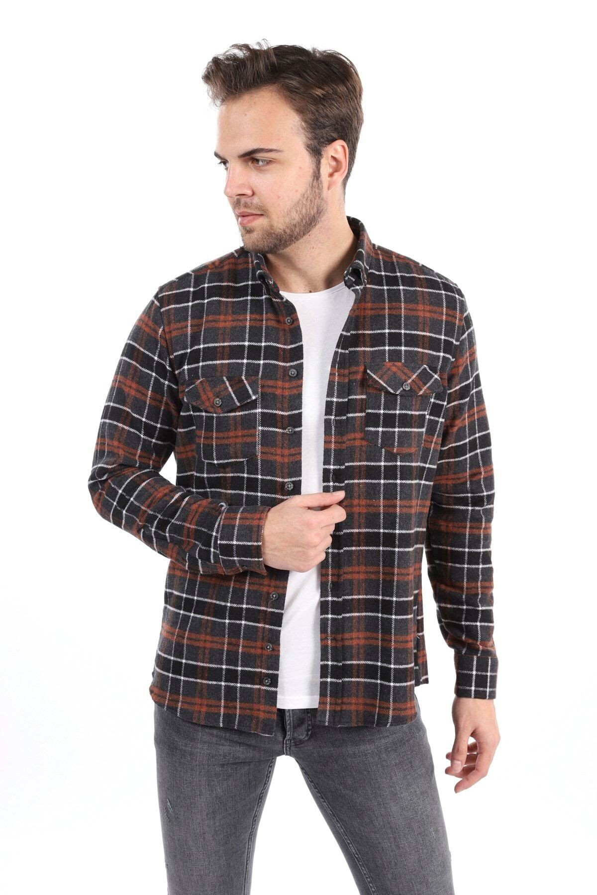 Kahverengi Slim Fit Oduncu Gömlek