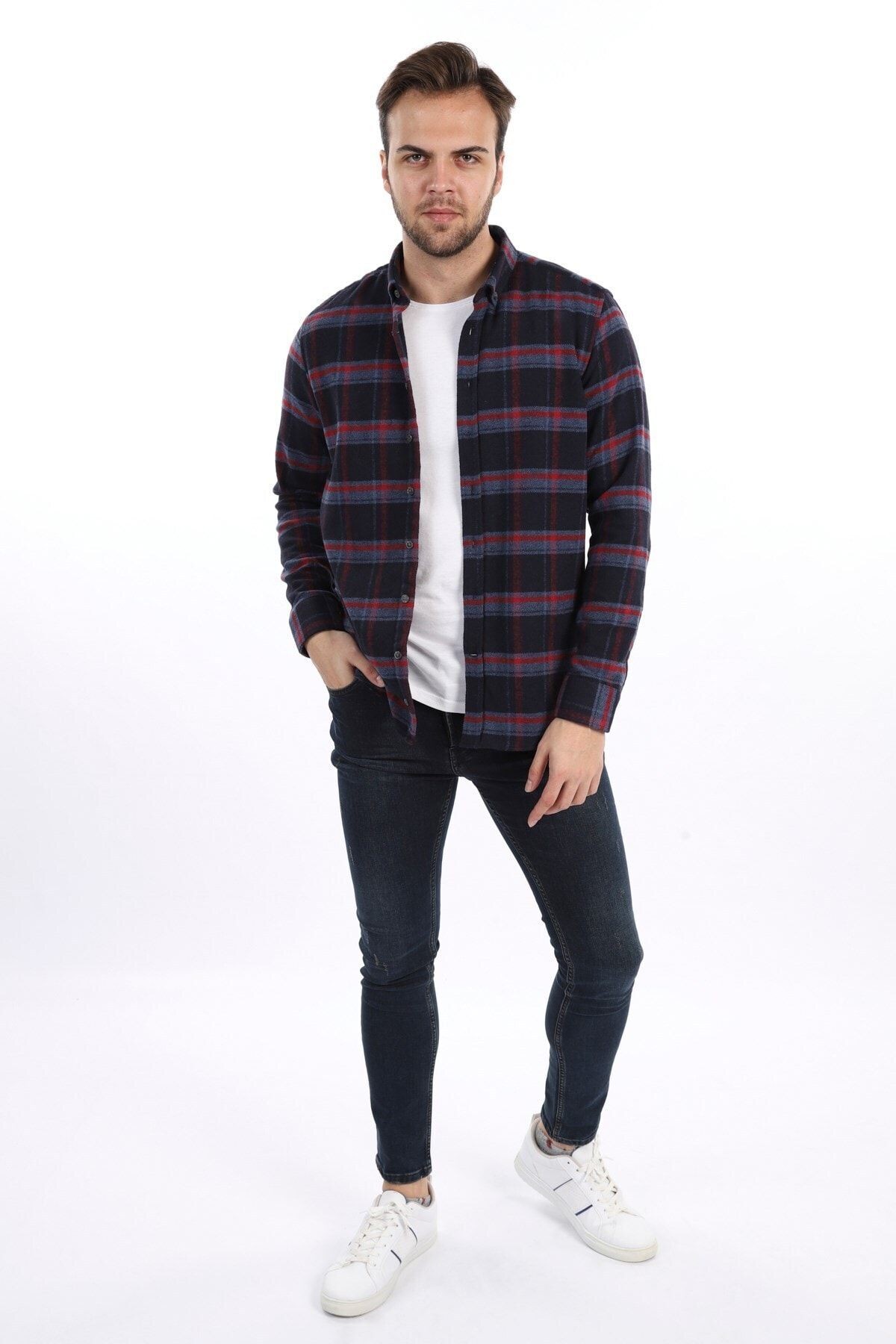 Lacivert Slim Fit Oduncu Gömlek