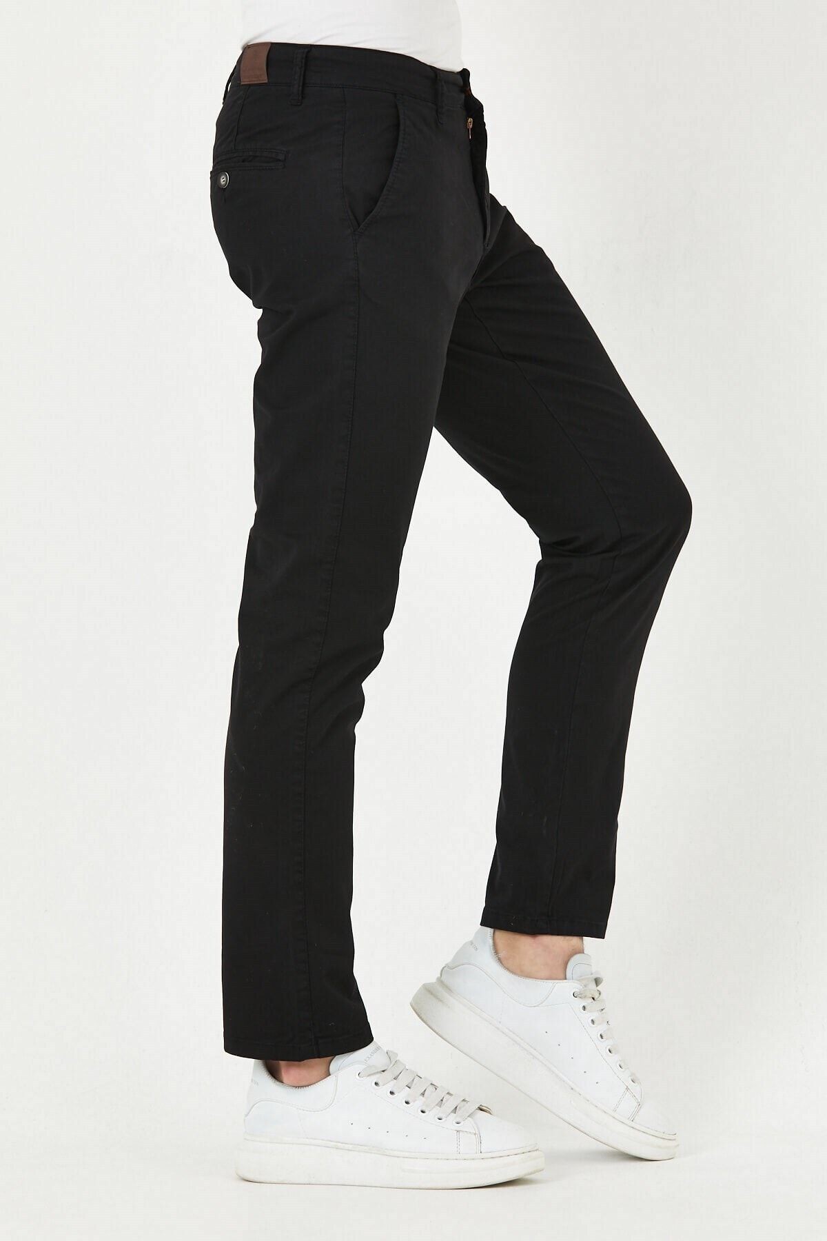 Siyah Gabardin Chıno Yan Cepli Keten Regular Fit Pantolon