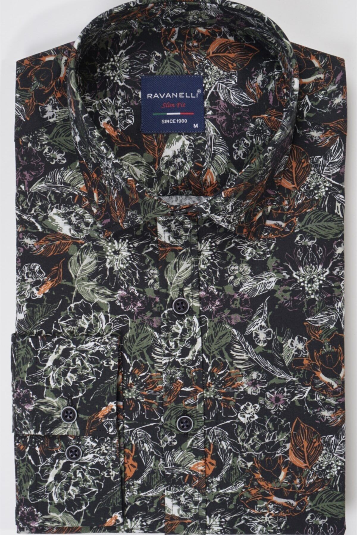 Erkek Yeşil Desenli Slim Fit Dijital Baskılı Gömlek