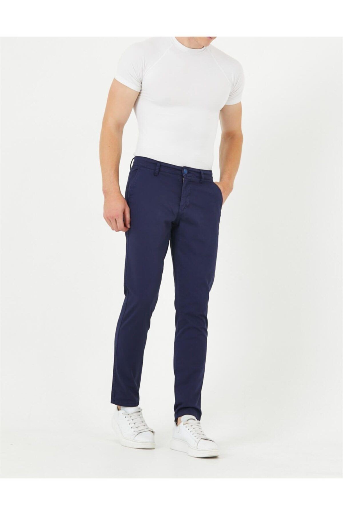 Açık Lacivert Gabardin Chıno Yan Cepli Keten Regular Fit Pantolon