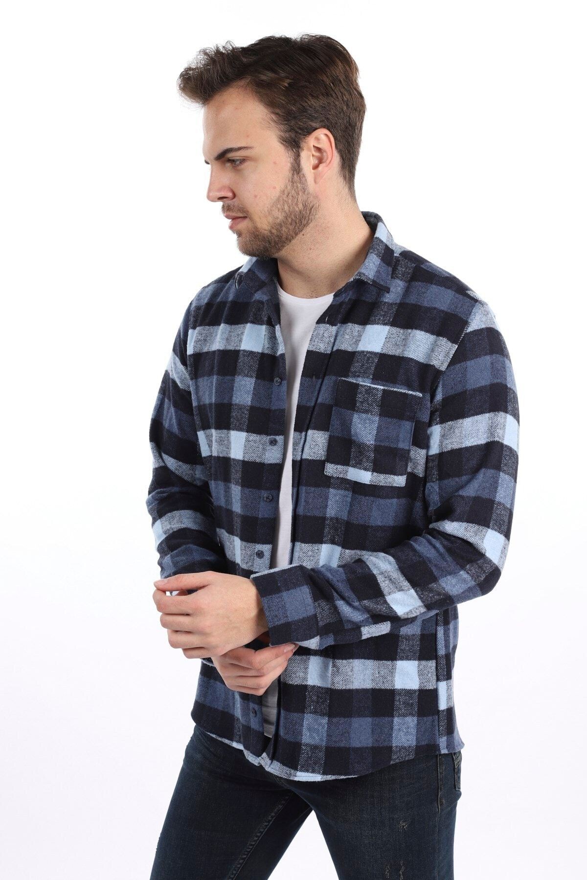 Mavi Slim Fit Oduncu Gömlek