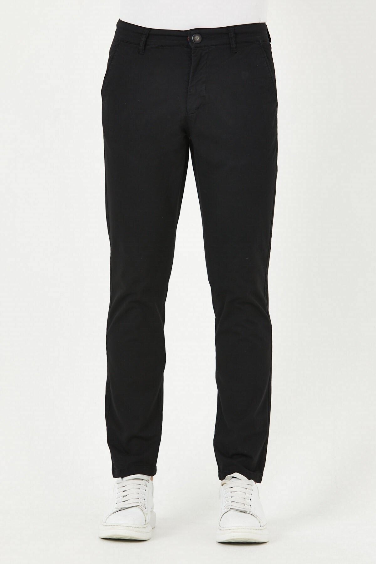 Siyah Gabardin Chıno Yan Cepli Keten Regular Fit Pantolon