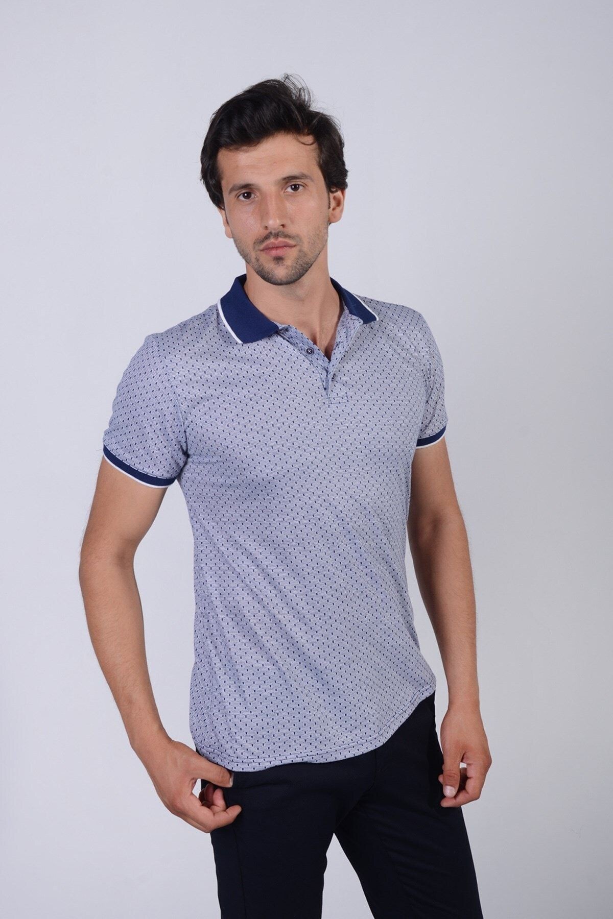 Erkek Mavi Polo Yaka Regular Fit T-Shirt