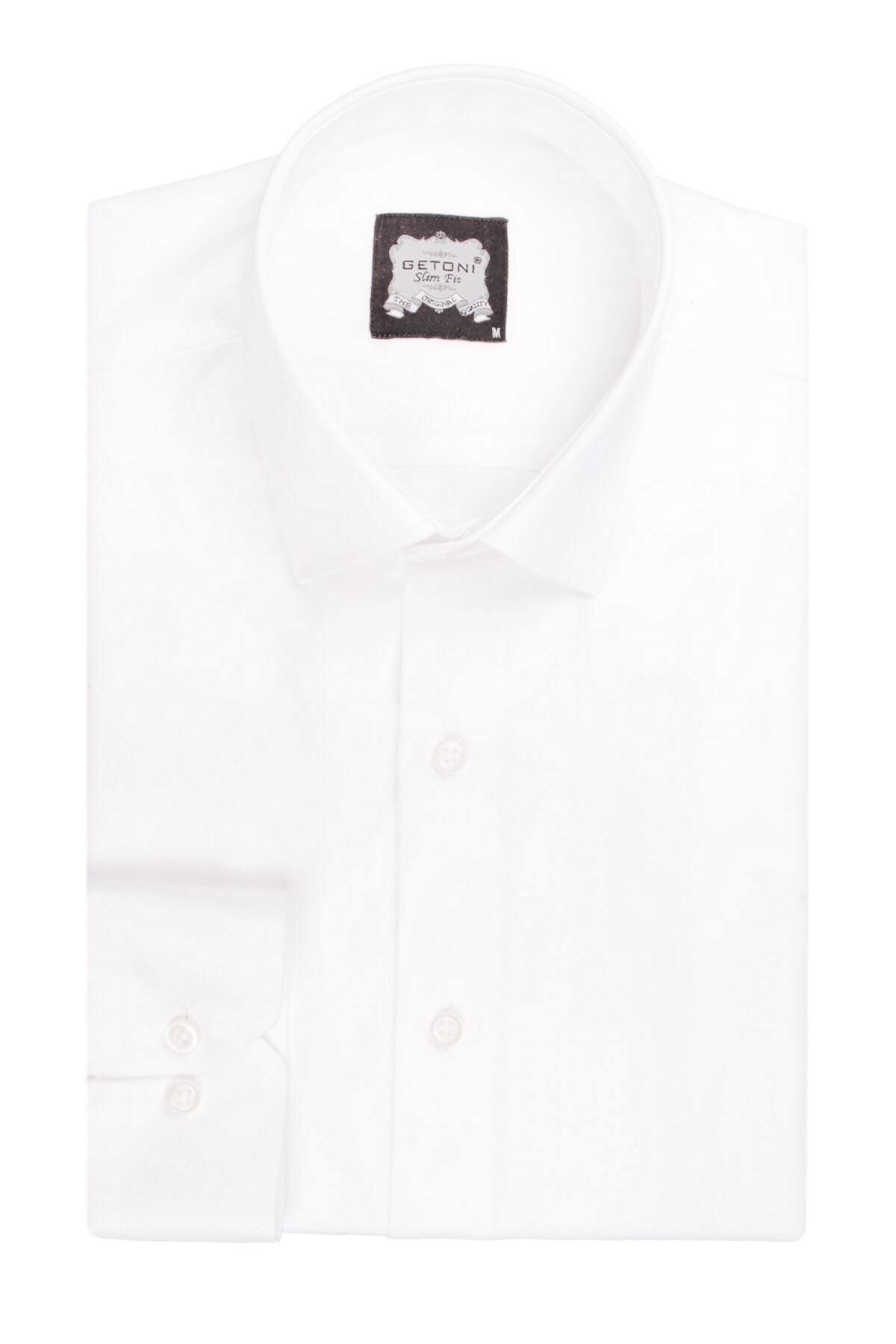 Erkek  Beyaz Slim Fit Armürlü Gömlek
