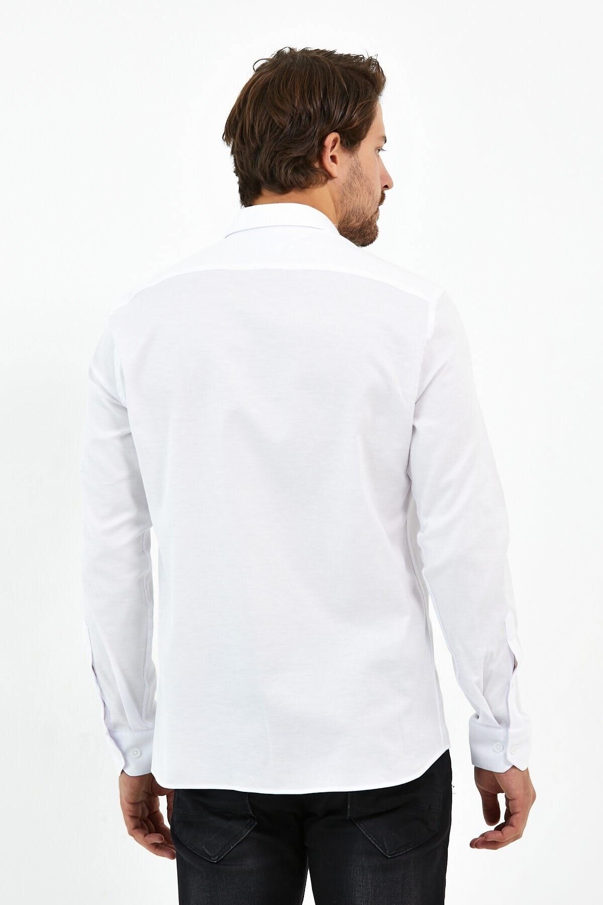 Beyaz Oxford Likra Slim Fit Uzun Kol Gömlek