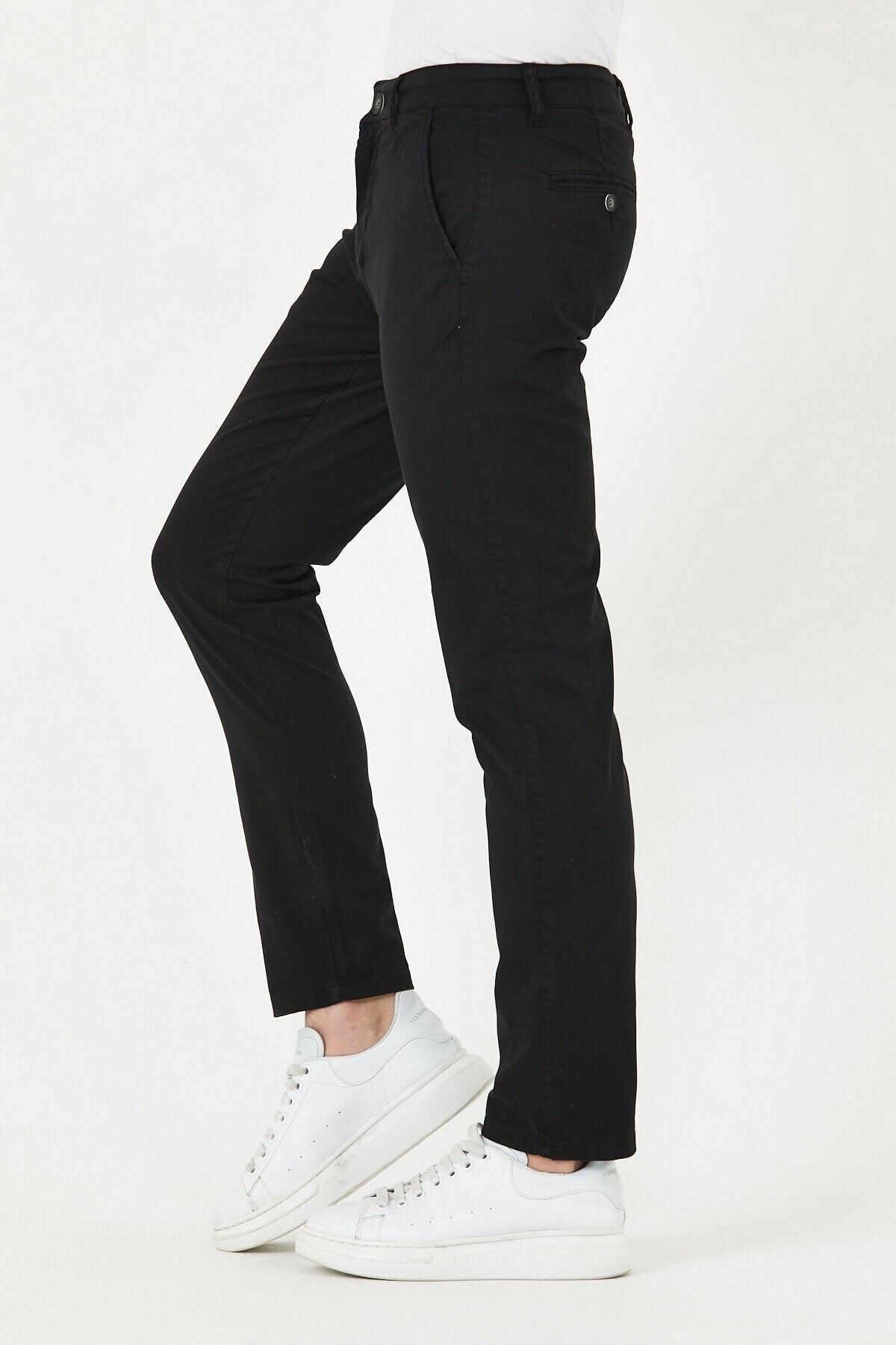 Siyah Gabardin Chıno Yan Cepli Keten Regular Fit Pantolon