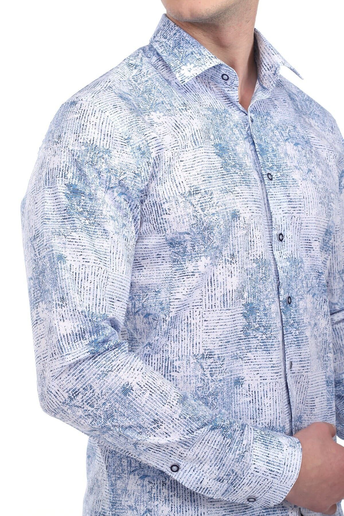 Baskılı Beyaz Slim Fit Gömlek