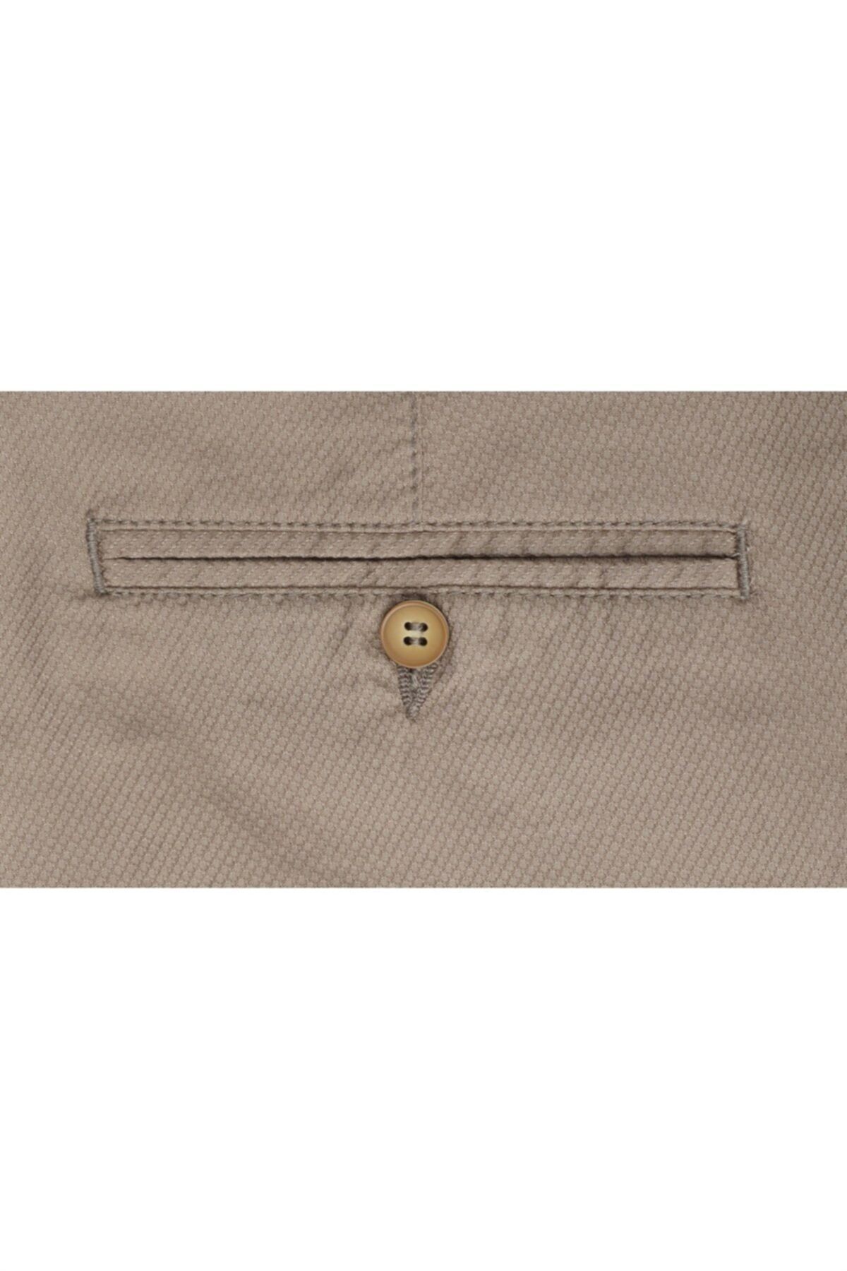 Erkek Bej Regular Fit Armürlü Pantolon
