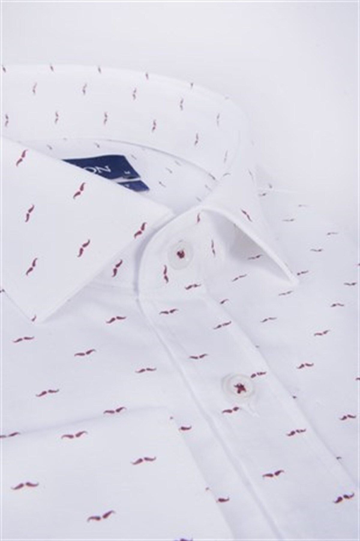 Bordo Baskılı Beyaz Slim Fit Gömlek