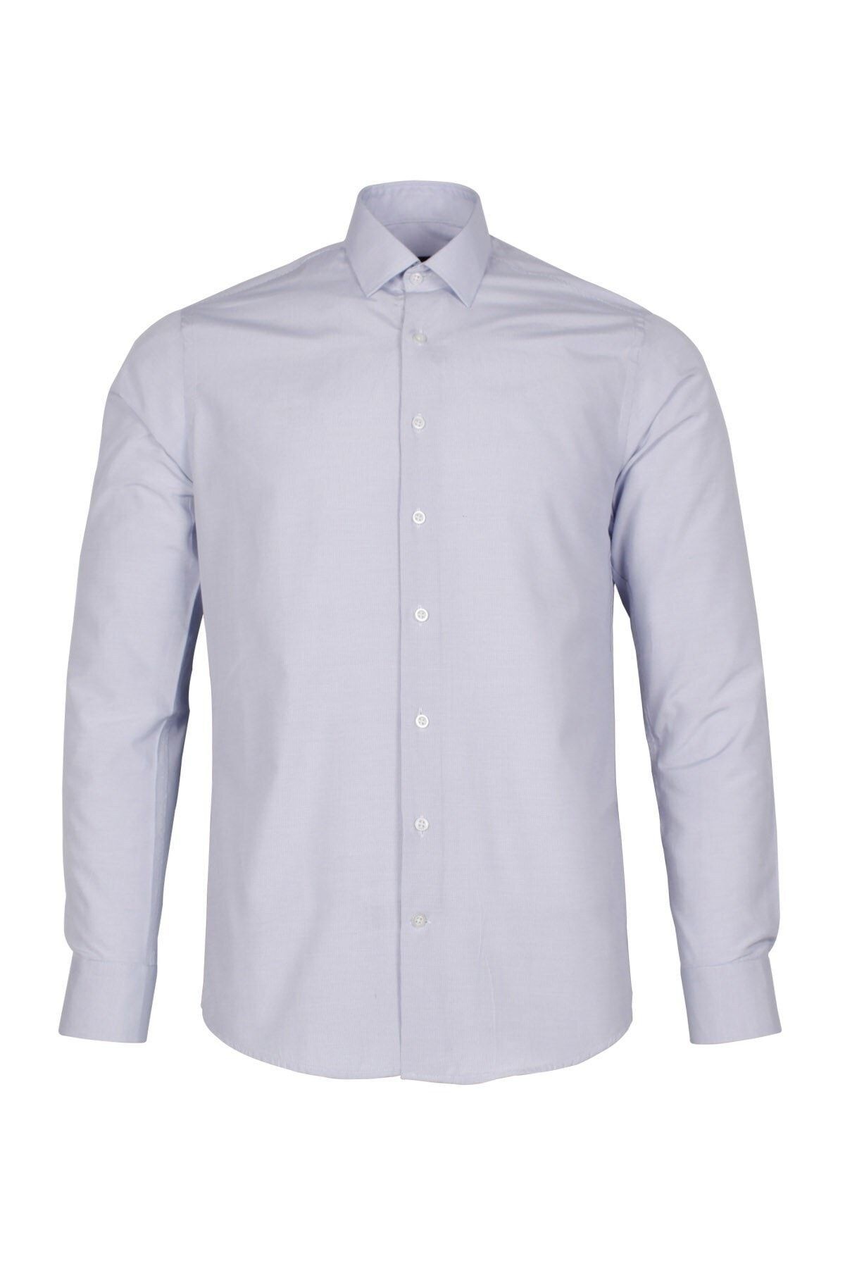 Erkek Gri Slim Fit Armürlü Gömlek