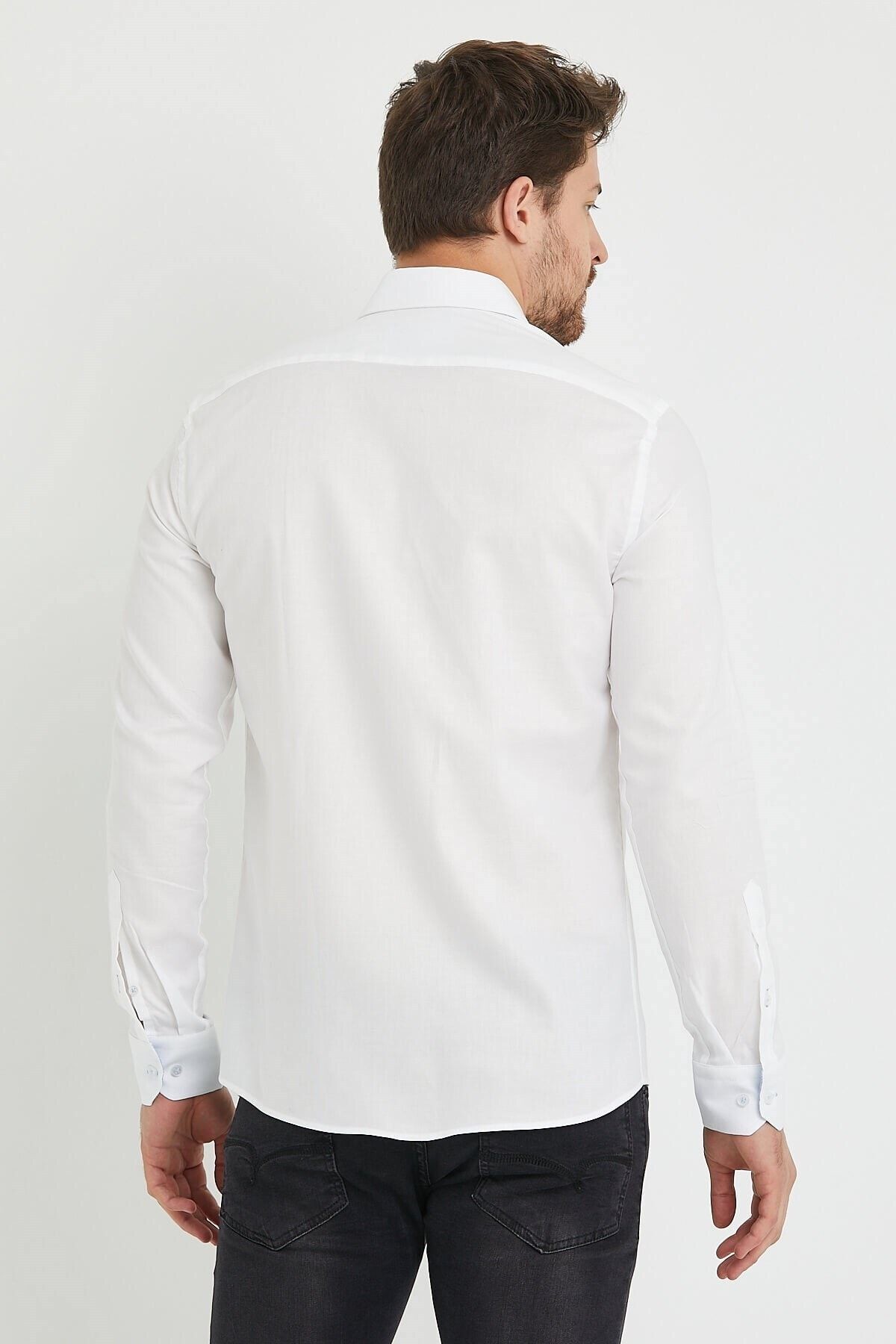 Beyaz Pamuklu Slim Fit Uzun Kol Gömlek