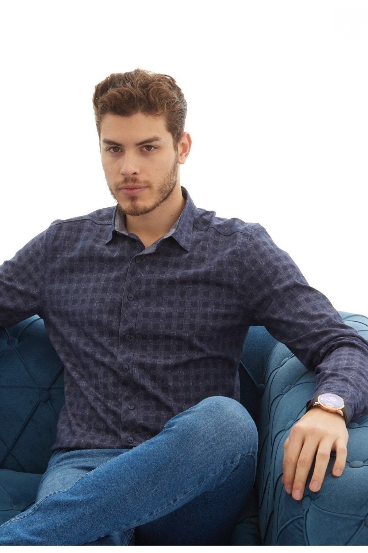 Vessmen Gri Slimfit Hediye Kutulu Yaka Düğmeli Uzun Kol Erkek Gömlek