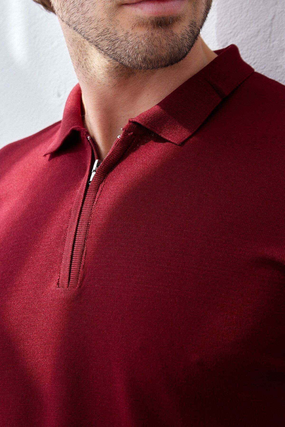 Erkek Modern Slim Fit Fermuarlı Polo Yaka T-Shirt