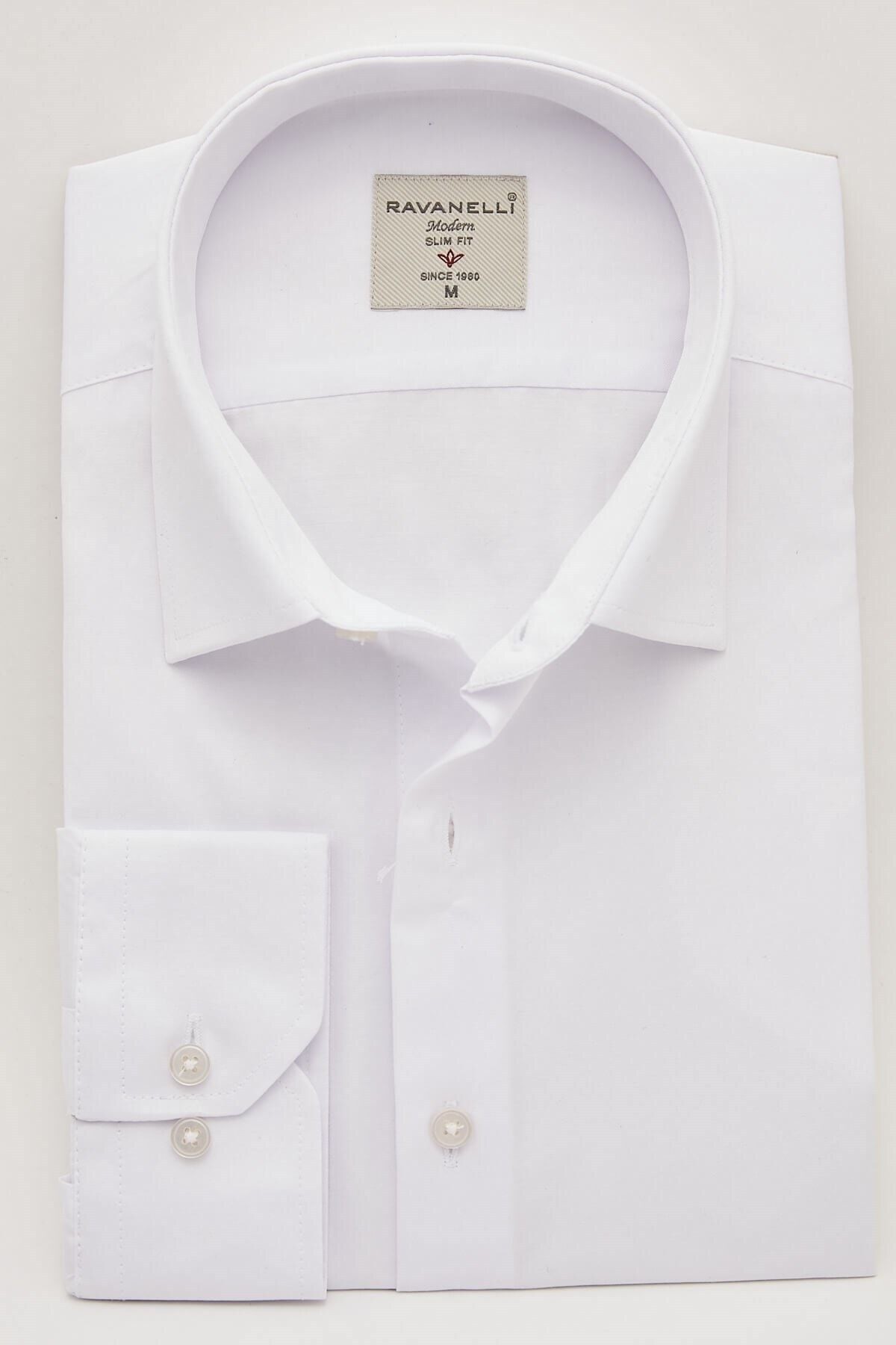 Beyaz Saten Slim Fit Uzun Kol Gömlek