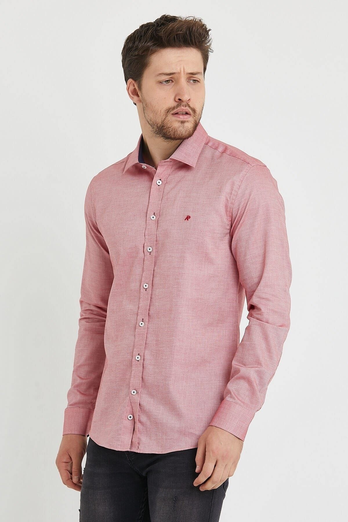 Kiremit Pamuklu Slim Fit Uzun Kol Gömlek