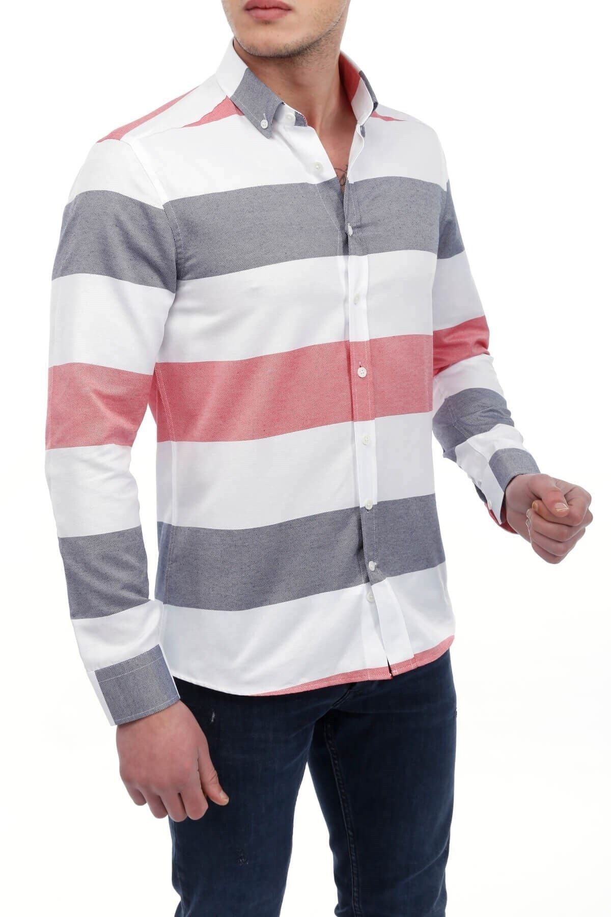 Gri Beyaz Panolo Slim Fit Gömlek