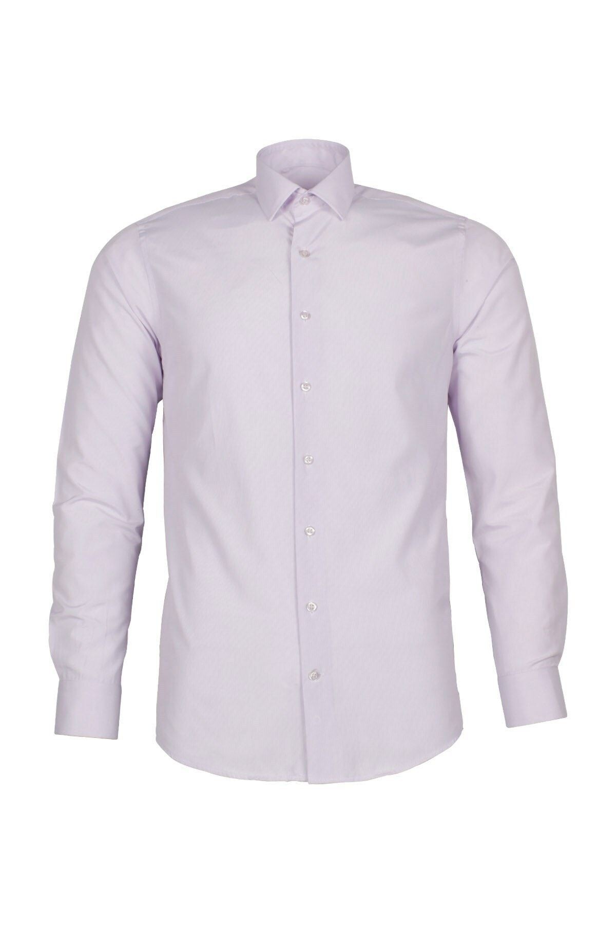 Erkek Pudra Slim Fit Armürlü Gömlek
