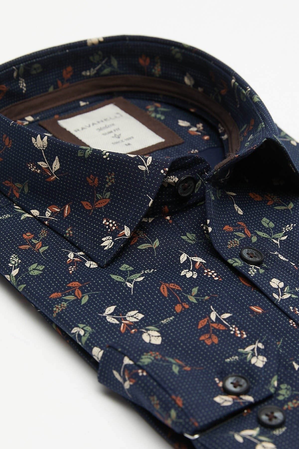 Baskılı Lacivert Slim Fit Uzun Kol Gömlek