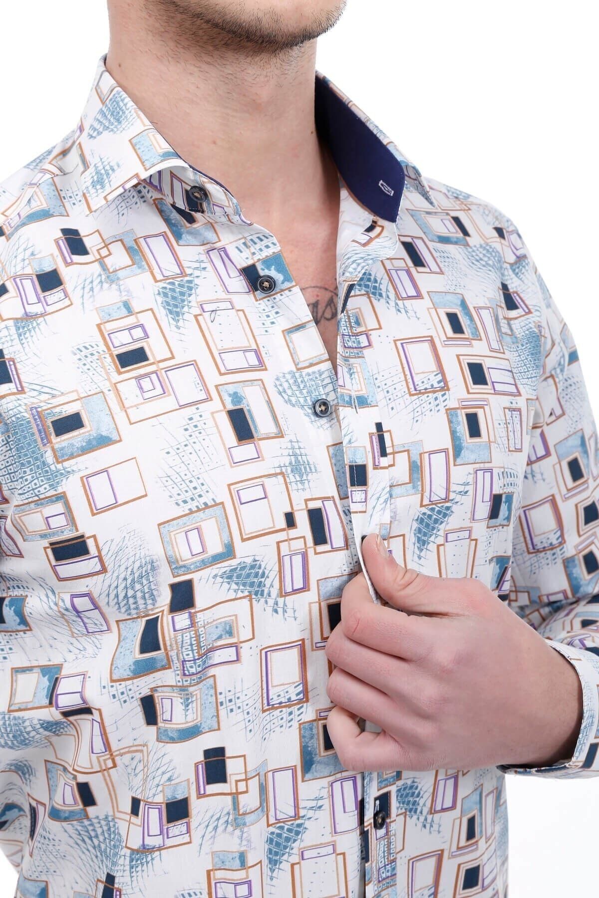 Baskılı Krem Slim Fit Gömlek