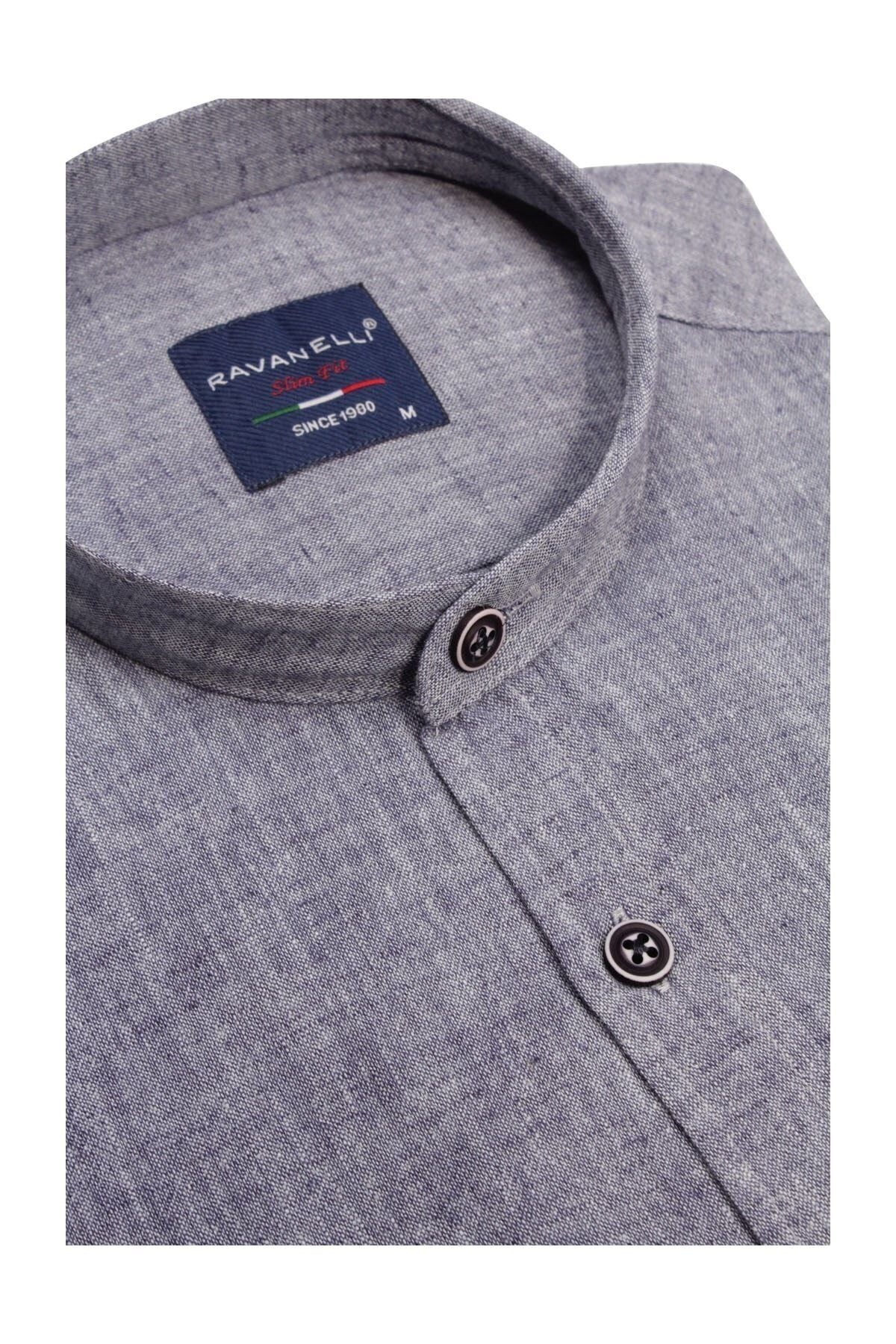 Erkek Gri Slim Fit Keten Apoletli Gömlek